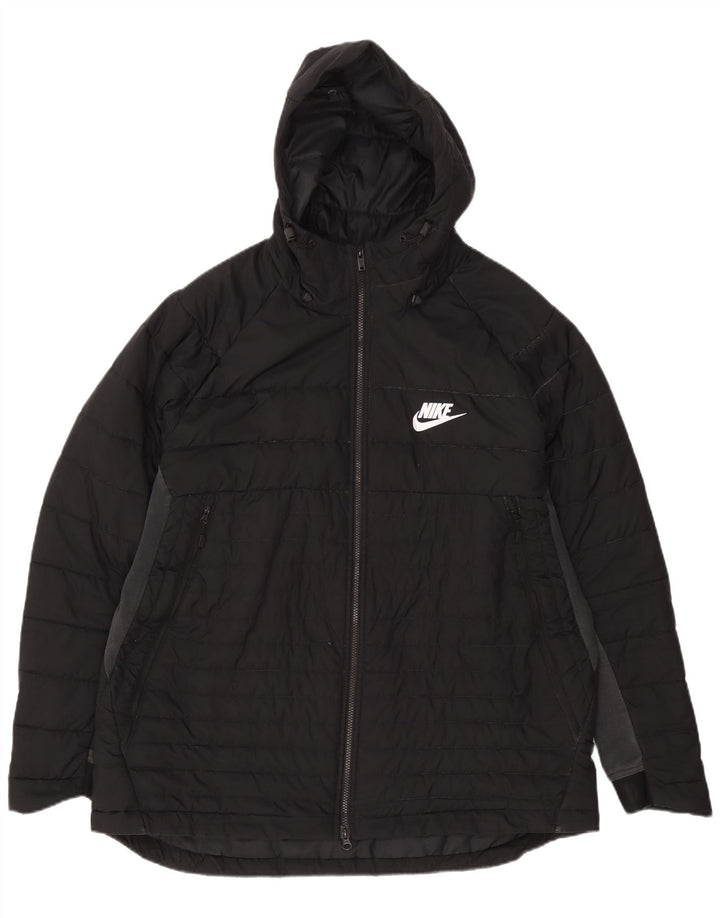NIKE Mens Hooded Padded Jacket UK 44 2XL Black Polyester