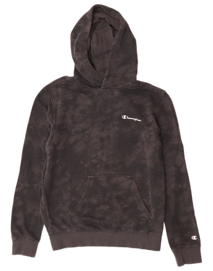 Champion Womens Hoodie Jumper UK 14 Medium Grey Tie Dye Cotton