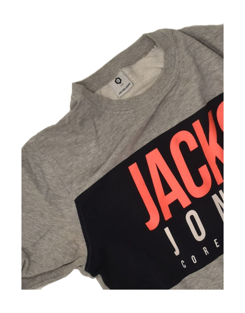 JACK & JONES Mens Graphic Sweatshirt Jumper Medium Grey Colourblock Cotton | Vintage Jack & Jones | Thrift | Second-Hand Jack & Jones | Used Clothing | Messina Hembry 