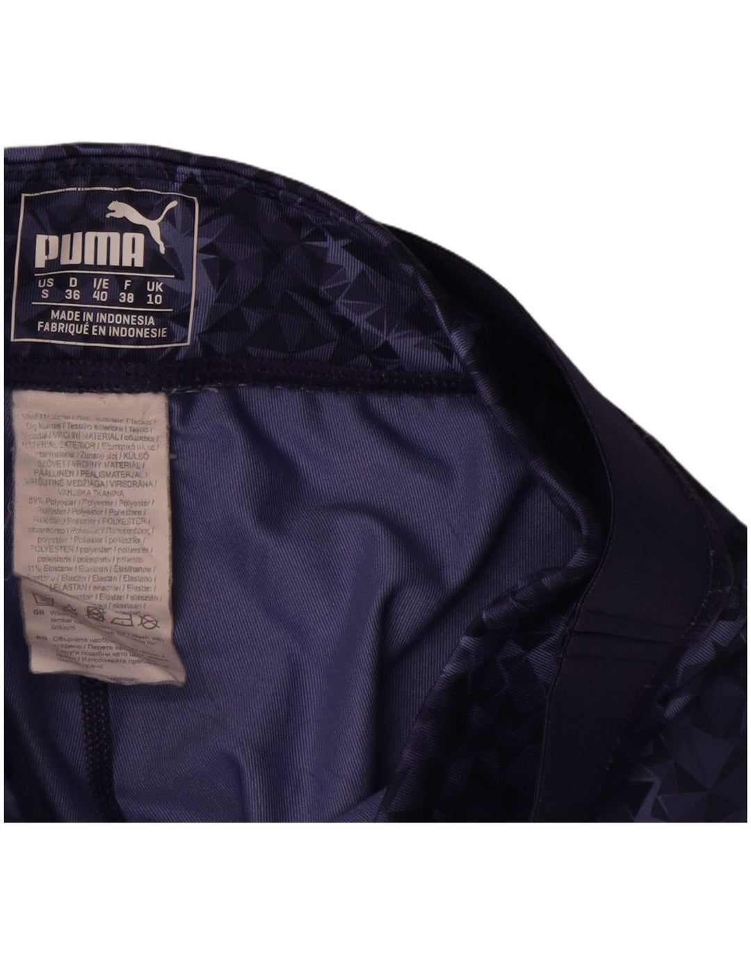 Puma Womens Capri Leggings UK 10 Small Navy Blue Geometric Polyester