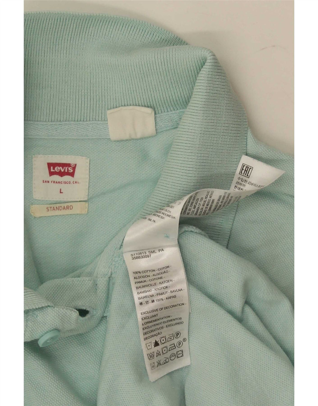 Levi's Mens Standard Polo Shirt Large Turquoise Cotton