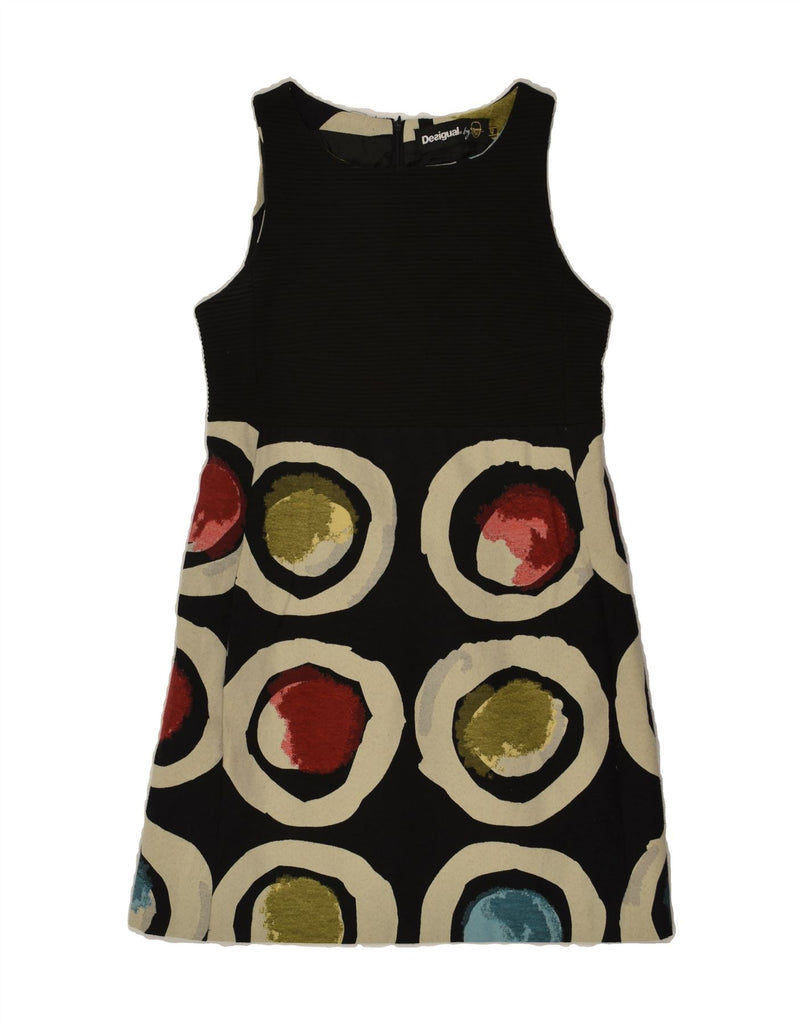 DESIGUAL Womens Sleeveless Basic Dress EU 42 Large Black Geometric Viscose | Vintage Desigual | Thrift | Second-Hand Desigual | Used Clothing | Messina Hembry 