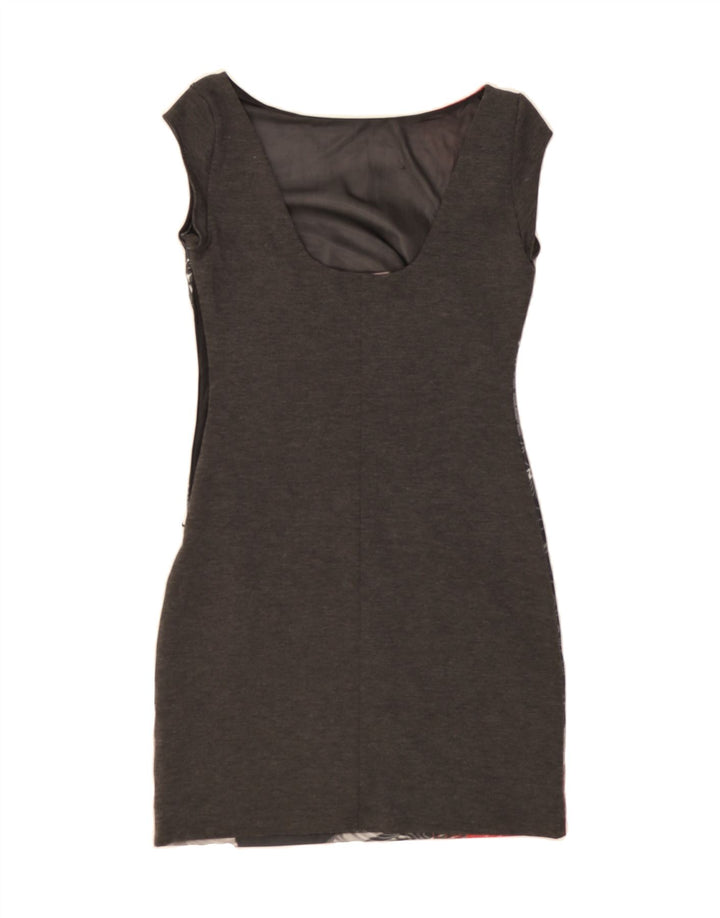 DESIGUAL Womens Graphic Sheath Dress UK 10 Small Grey Floral Polyester Vintage Desigual and Second-Hand Desigual from Messina Hembry 