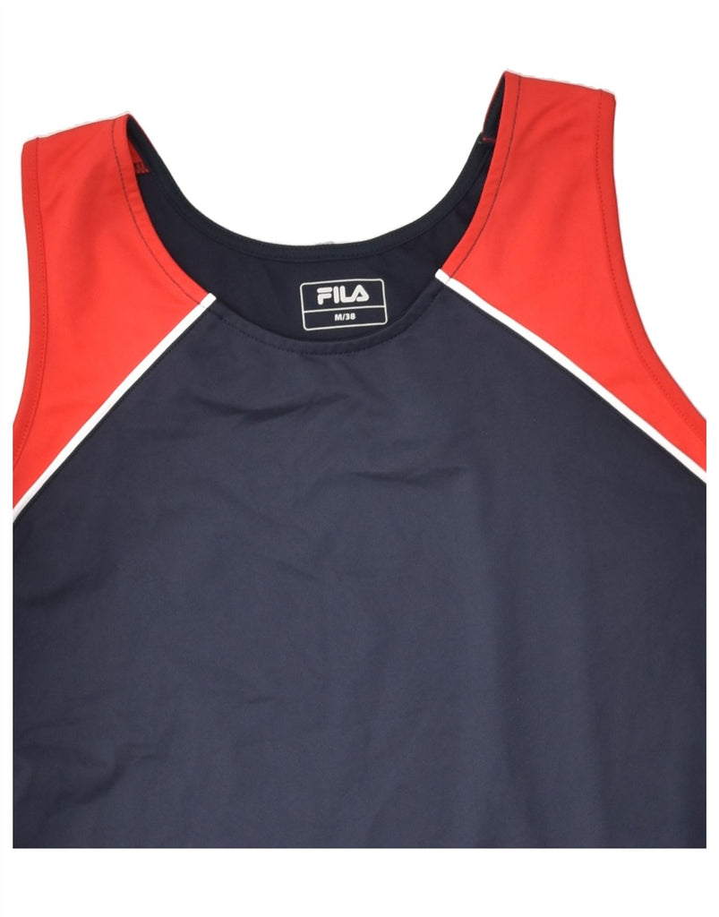 FILA Womens Vest Top UK 12 Medium Navy Blue Colourblock Polyester | Vintage Fila | Thrift | Second-Hand Fila | Used Clothing | Messina Hembry 