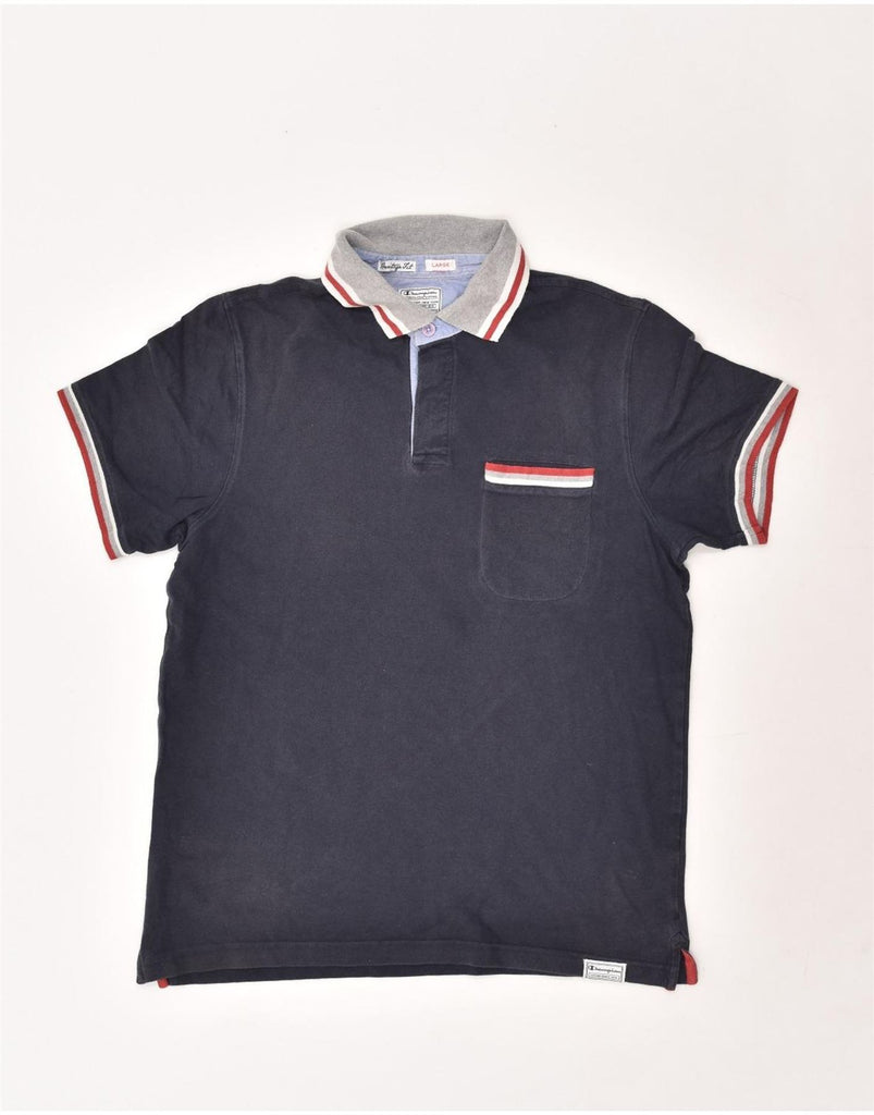 CHAMPION Mens Heritage Fit Polo Shirt Large Navy Blue Cotton | Vintage Champion | Thrift | Second-Hand Champion | Used Clothing | Messina Hembry 