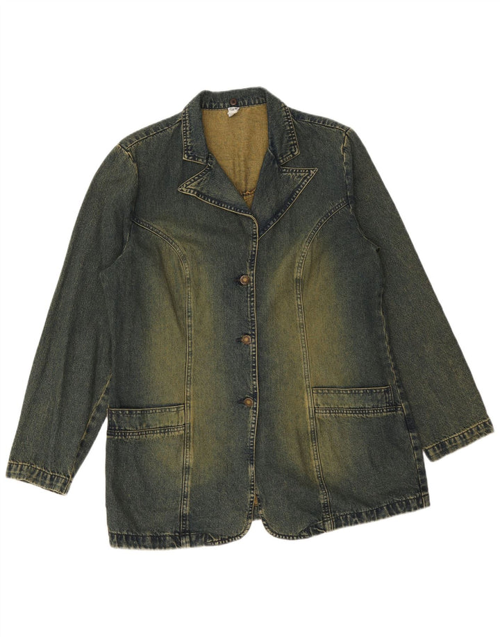 Vintage Womens 3 Button Denim Blazer Jacket UK 14 Large Blue Cotton