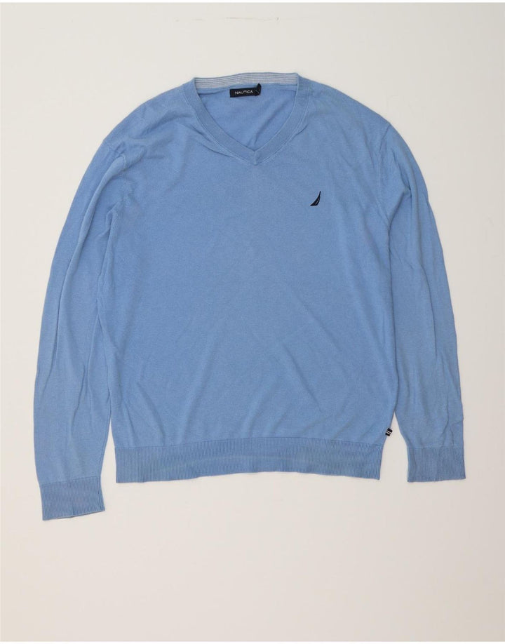 NAUTICA Mens V-Neck Jumper Sweater XL Blue Cotton Vintage Nautica and Second-Hand Nautica from Messina Hembry 