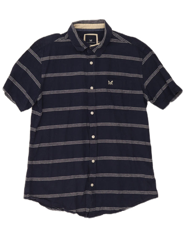 Crew Clothing Mens Short Sleeve Slim Fit Shirt Large Navy Blue Striped