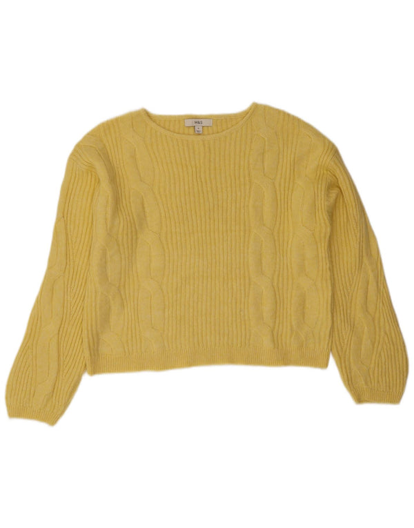 Marks & Spencer Womens Crop Boat Neck Jumper Sweater UK 14 Medium Yellow