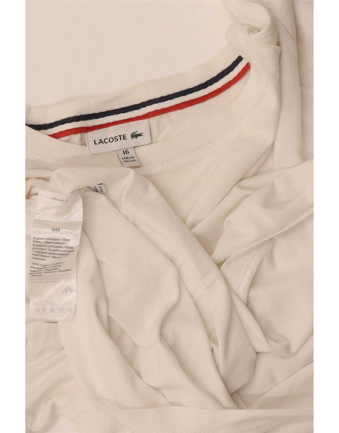 Lacoste Boys Top Long Sleeve 15-16 Years White Cotton