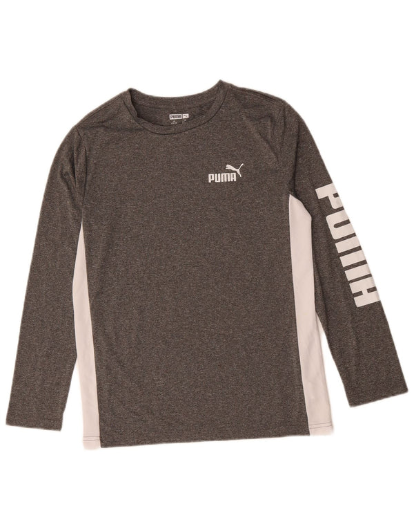 Puma Boys Graphic Top Long Sleeve 14-15 Years Large Grey Colourblock