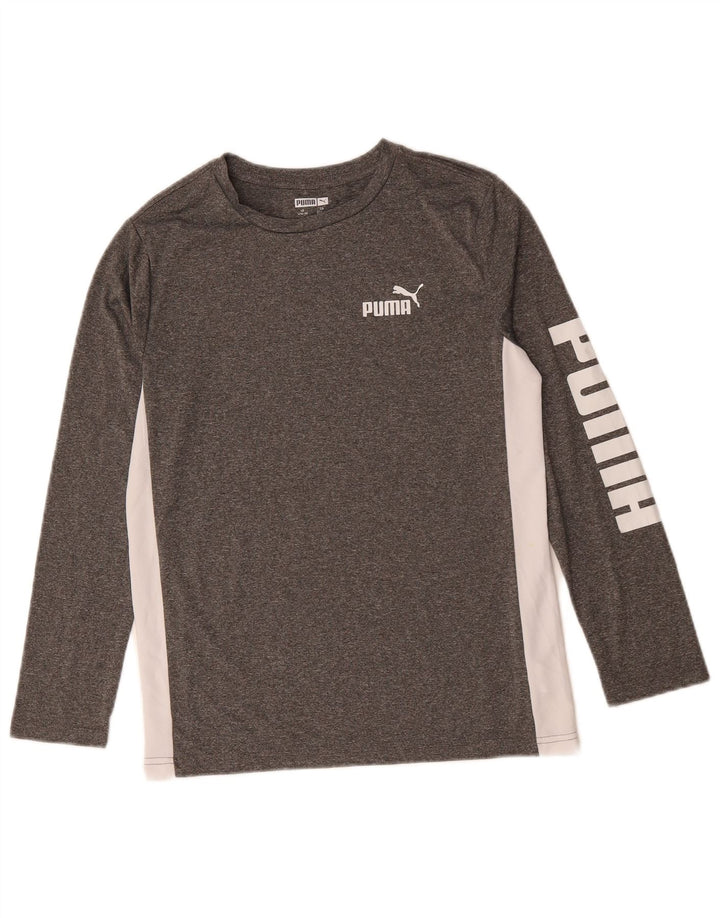 Puma Boys Graphic Top Long Sleeve 14-15 Years Large Grey Colourblock