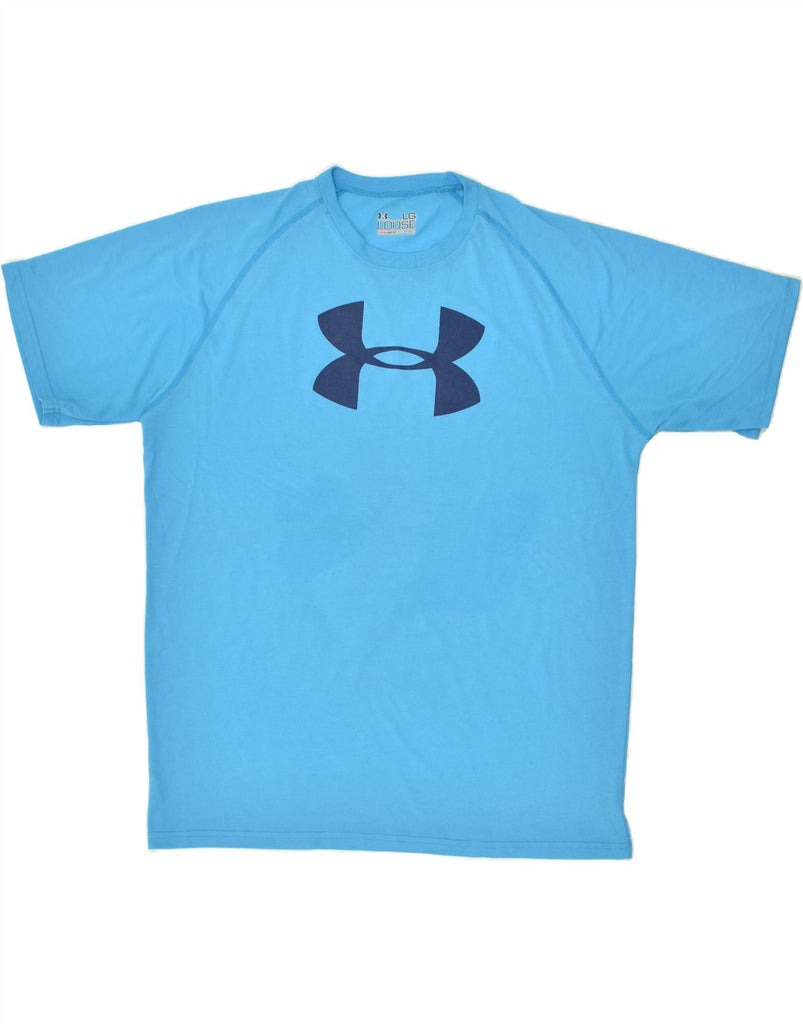 UNDER ARMOUR Mens Heat Gear Graphic T-Shirt Top Large Blue Cotton | Vintage Under Armour | Thrift | Second-Hand Under Armour | Used Clothing | Messina Hembry 