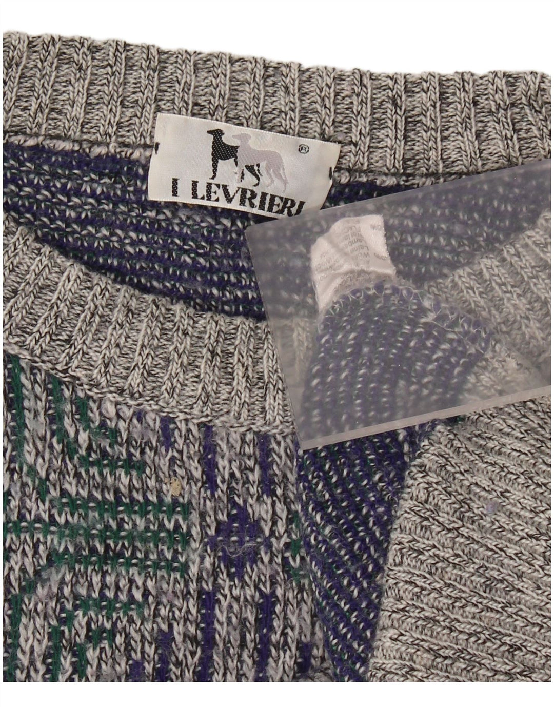 I LEVRIERI Mens Crew Neck Jumper Sweater Medium Grey Geometric Polyacrylic