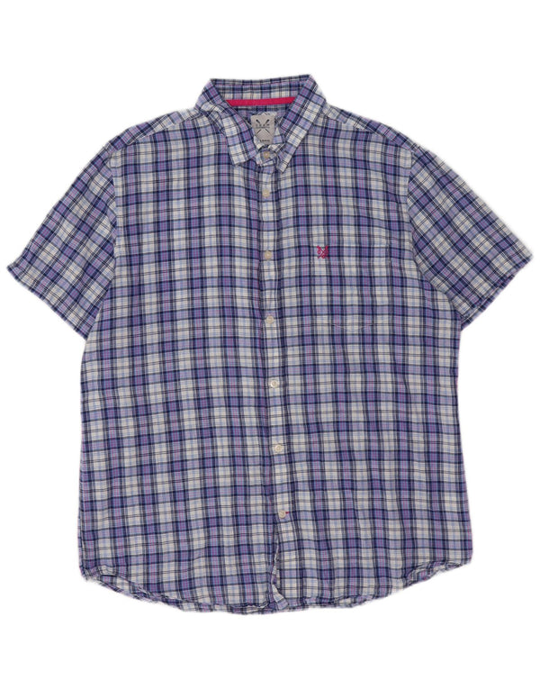 Crew Clothing Mens Short Sleeve Classic Fit Shirt XL Blue Check Cotton