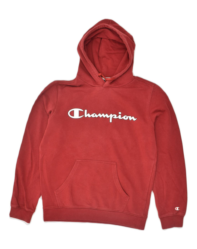 CHAMPION Mens Graphic Hoodie Jumper Small Burgundy Cotton | Vintage Champion | Thrift | Second-Hand Champion | Used Clothing | Messina Hembry 