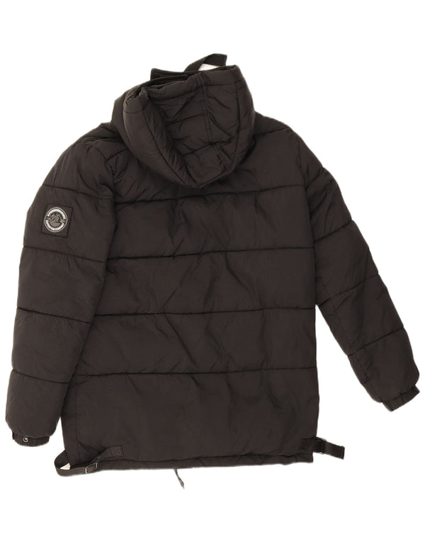 Superdry Womens Hooded Oversized Padded Jacket UK 8 Small Black Nylon