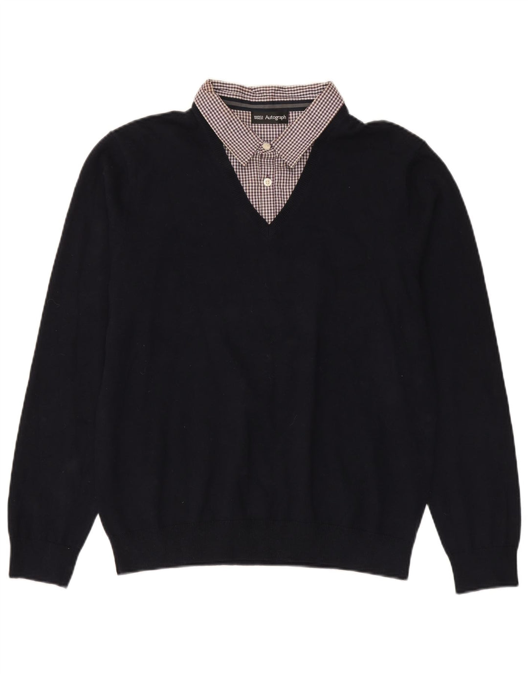 Marks & Spencer Mens Autograph V-Neck Jumper Sweater Large Navy Blue Cotton