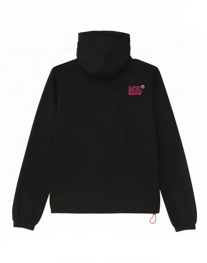 Superdry Womens Hooded Windbreaker Jacket UK 16 Large Black Polyester
