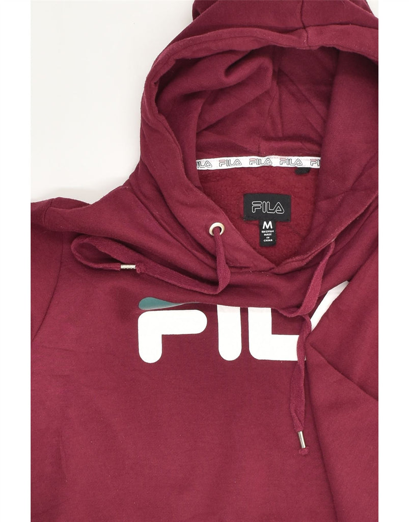 FILA Womens Graphic Crop Hoodie Jumper UK 14 Medium Burgundy | Vintage Fila | Thrift | Second-Hand Fila | Used Clothing | Messina Hembry 