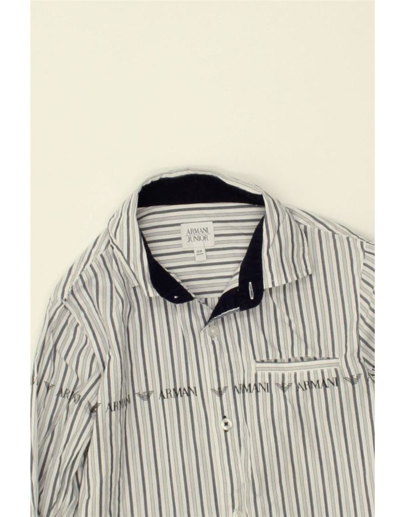 ARMANI JUNIOR Boys Graphic Shirt 11-12 Years Grey Striped Cotton | Vintage Armani Junior | Thrift | Second-Hand Armani Junior | Used Clothing | Messina Hembry 
