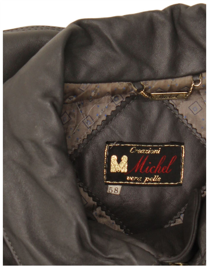 Michel Mens Leather Jacket IT 58 4XL Grey Leather