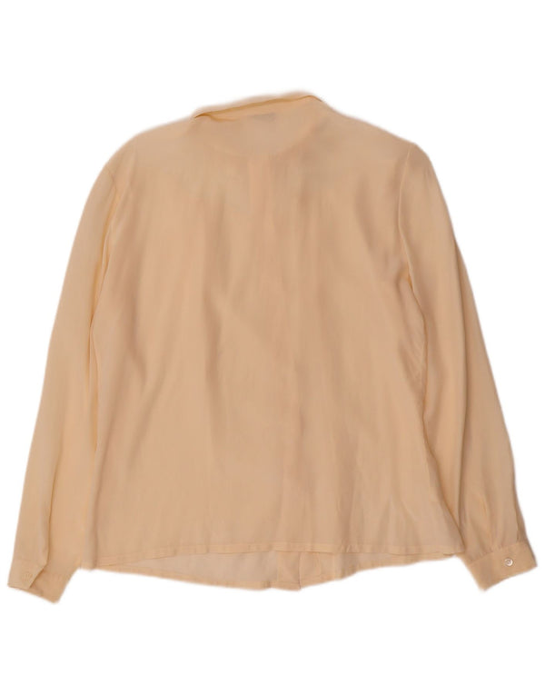 Vintage Womens Shirt Blouse UK 16 Large Beige Floral Silk