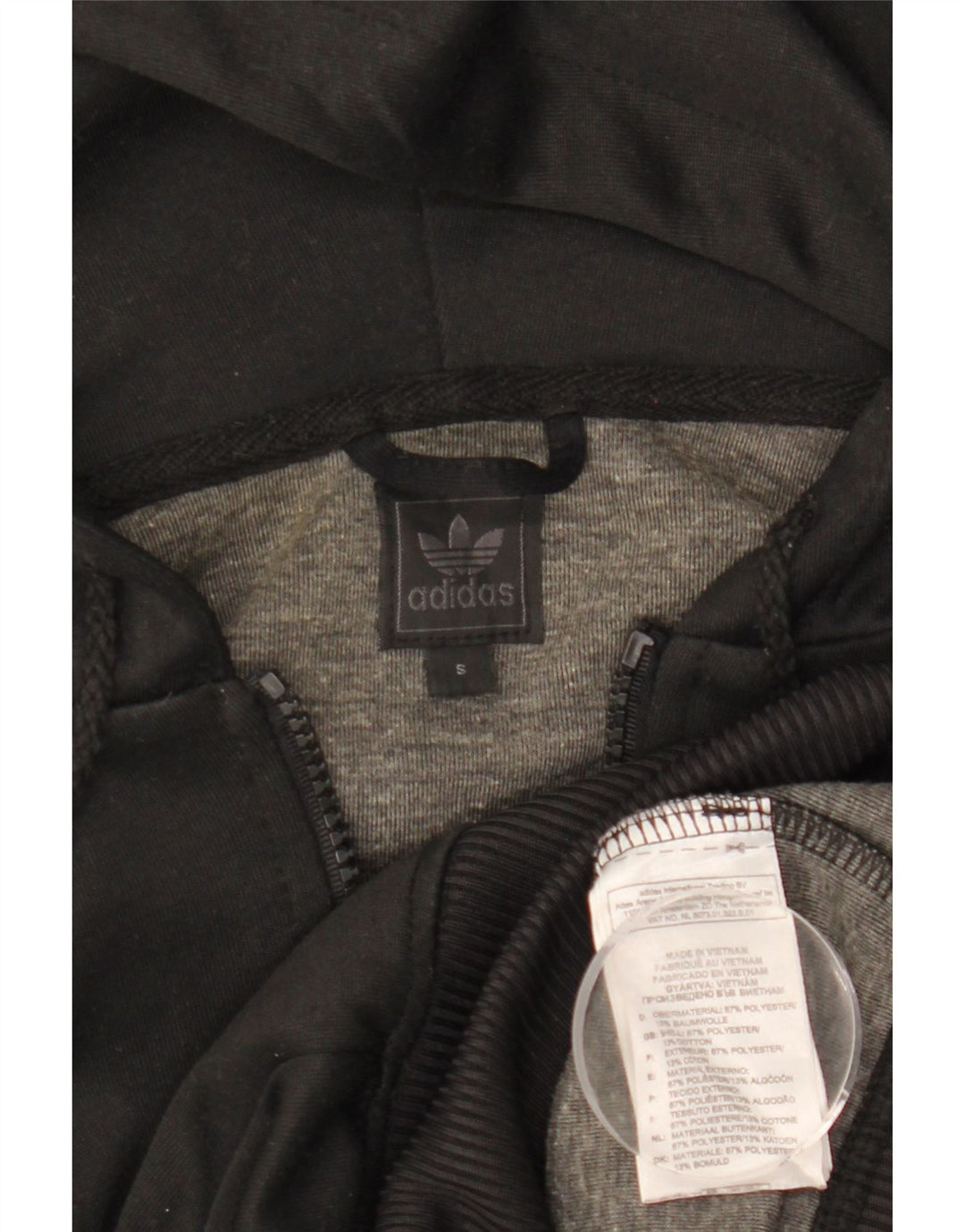 Adidas Womens Graphic Zip Hoodie Sweater UK 10 Small Black Polyester