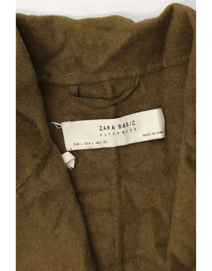Zara Womens Oversized Overcoat UK 16 Large Khaki Wool