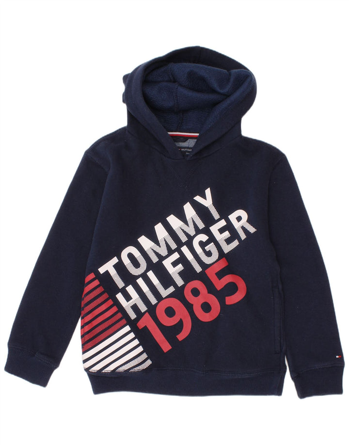 TOMMY HILFIGER Boys Graphic Hoodie Jumper 5-6 Years Navy Blue Cotton