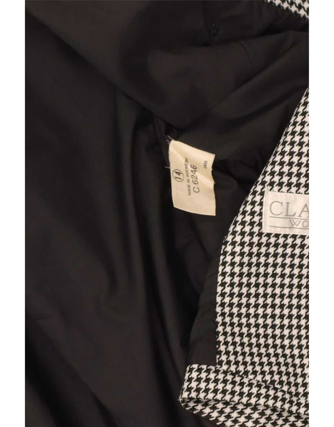 CLASSIC Womens Double Breasted Blazer Jacket UK 14 Large Black Houndstooth