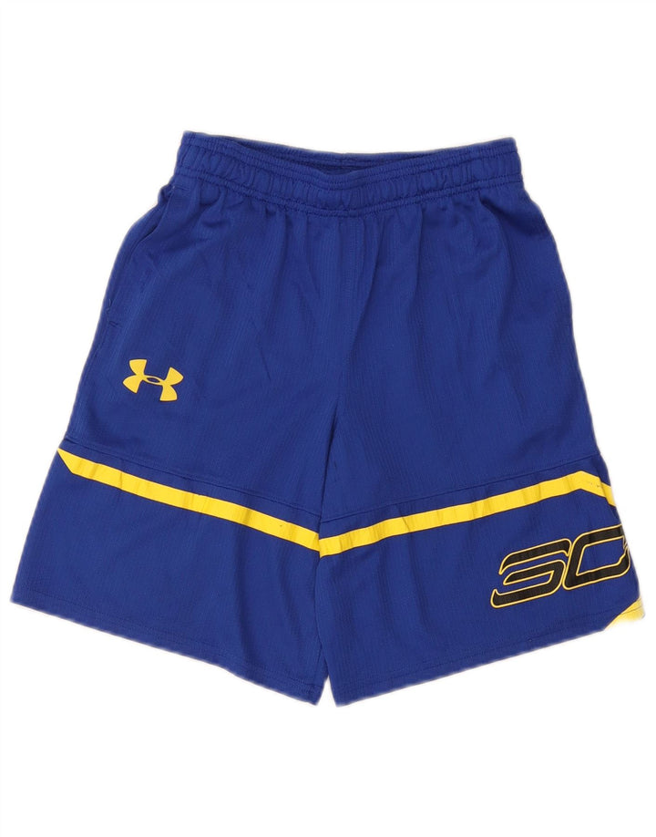 UNDER ARMOUR Boys Heat Gear Graphic Sport Shorts 9-10 Years Medium Blue