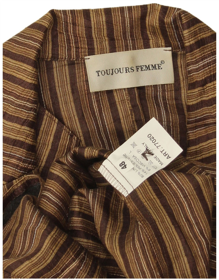 Toujours Womens 2 Button Blazer Jacket IT 48 XL Brown Striped Linen