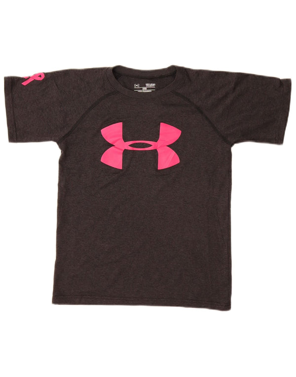 UNDER ARMOUR Girls loose Graphic T-Shirt Top 7-8 Years Small  Grey