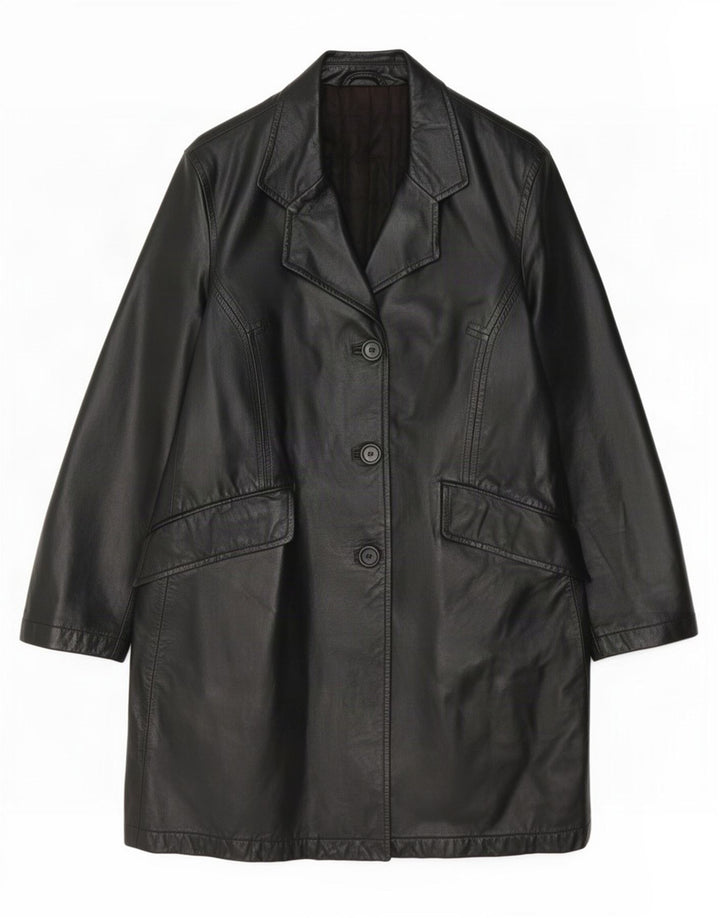 Vintage Womens Leather Coat IT 42 Medium Black