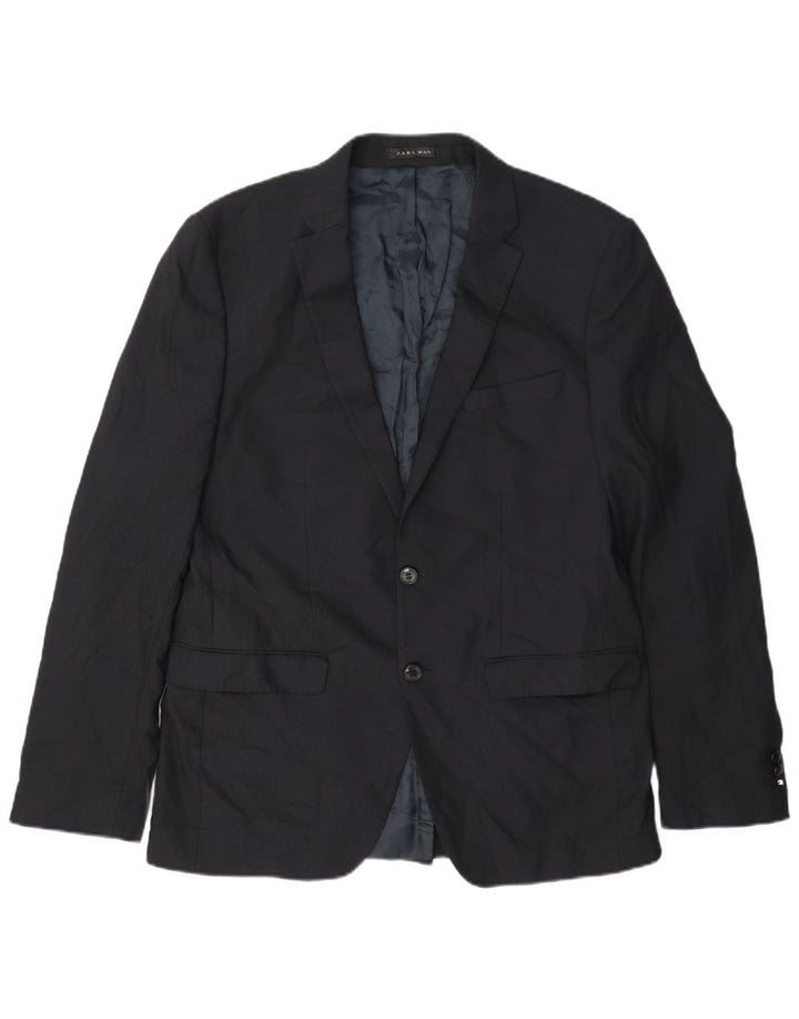 Zara Mens 2 Button Blazer Jacket EU 52 Large Navy Blue