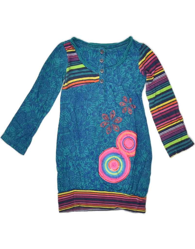 DESIGUAL Girls Long Sleeve Bubble Dress 3-4 Years Blue Floral Cotton | Vintage Desigual | Thrift | Second-Hand Desigual | Used Clothing | Messina Hembry 