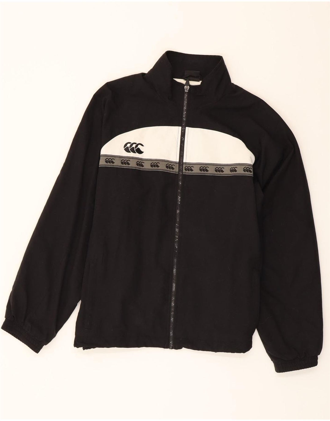 CANTERBURY Boys Graphic Tracksuit Top Jacket 13-14 Years Black Colourblock Vintage Canterbury and Second-Hand Canterbury from Messina Hembry 