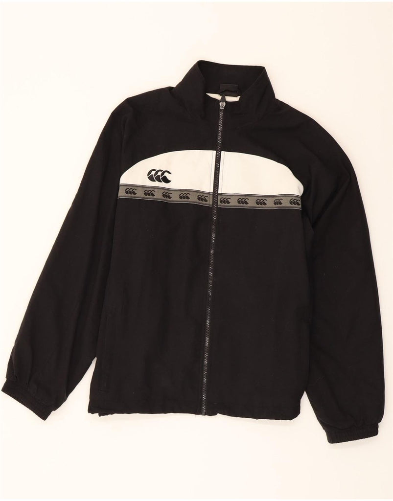 CANTERBURY Boys Graphic Tracksuit Top Jacket 13-14 Years Black Colourblock Vintage Canterbury and Second-Hand Canterbury from Messina Hembry 