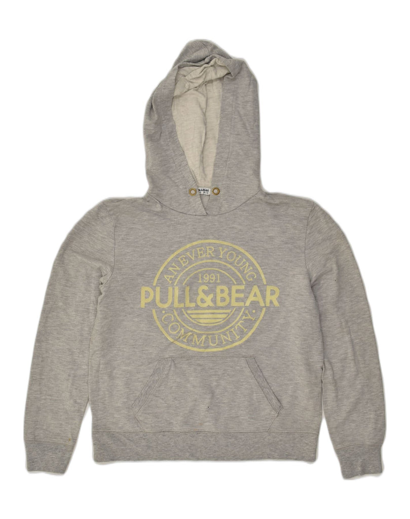 PULL & BEAR Womens Graphic Hoodie Jumper UK 14 Medium Grey Cotton | Vintage Pull & Bear | Thrift | Second-Hand Pull & Bear | Used Clothing | Messina Hembry 