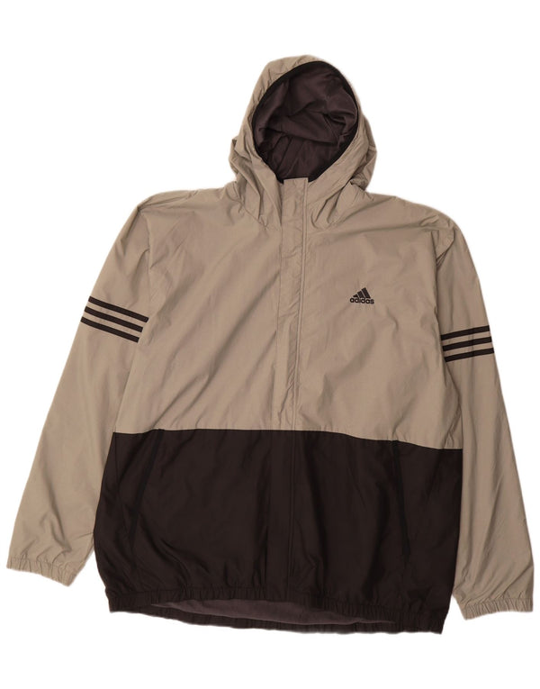 Adidas Mens Hooded Rain Jacket UK 42 XL Grey Colourblock Polyamide