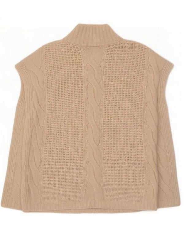 Zara Womens Poncho Jumper UK 14 Large Beige Acrylic
