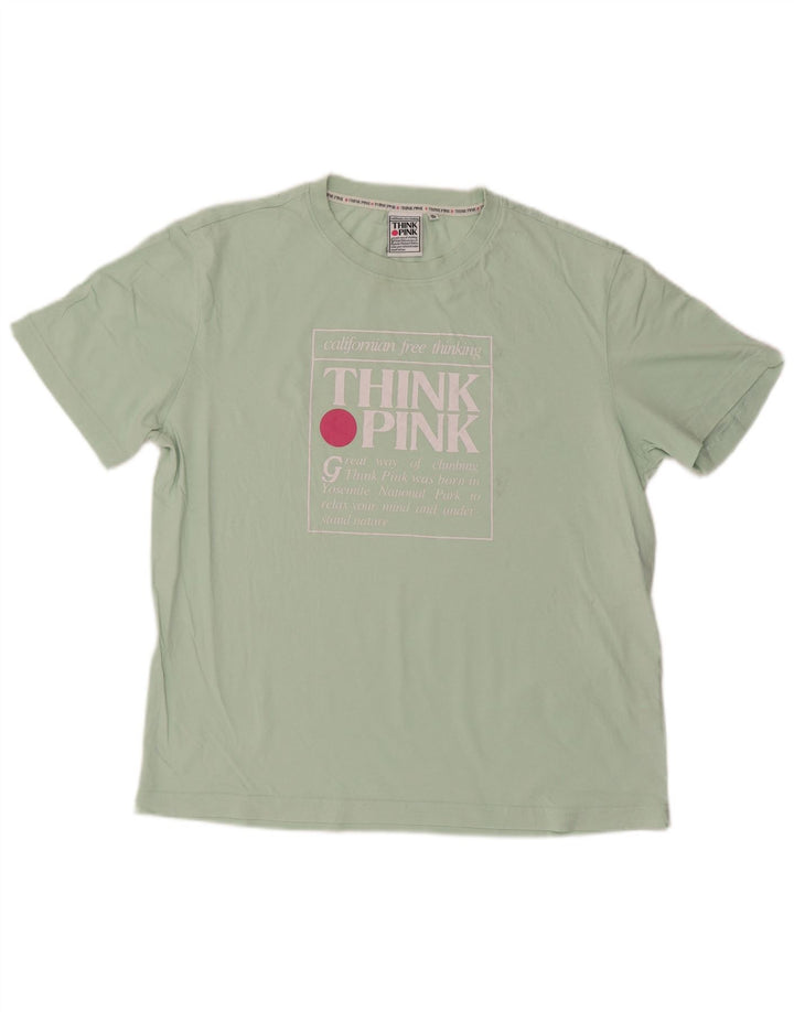 Think Pink Mens Graphic T-Shirt Top IT 48 Medium Turquoise Cotton