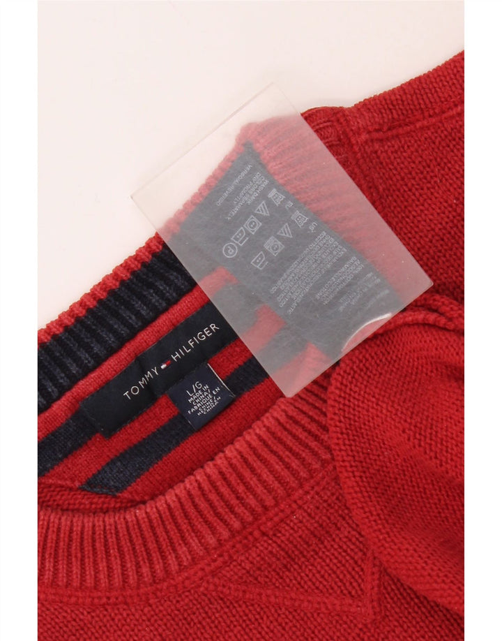 Tommy Hilfiger Mens Crew Neck Jumper Sweater Large Red Cotton