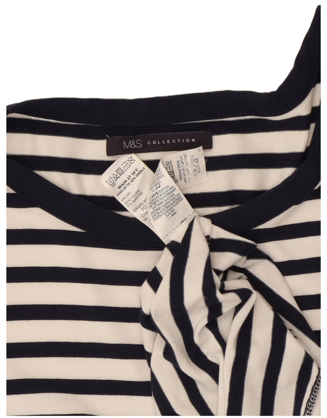 Marks & Spencer Womens Sheath Dress UK 12 Medium  Navy Blue Striped Viscose