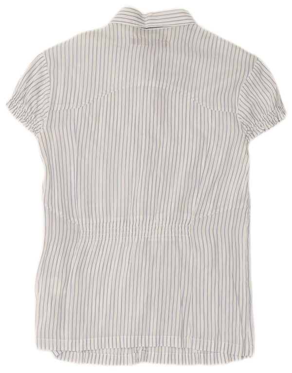 CALVIN KLEIN JEANS Womens Short Sleeve Shirt UK 12 Medium Blue Pinstripe