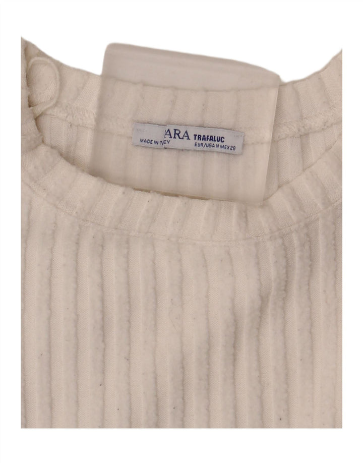 Zara Womens Crop Oversized Top Long Sleeve UK 14 Medium White