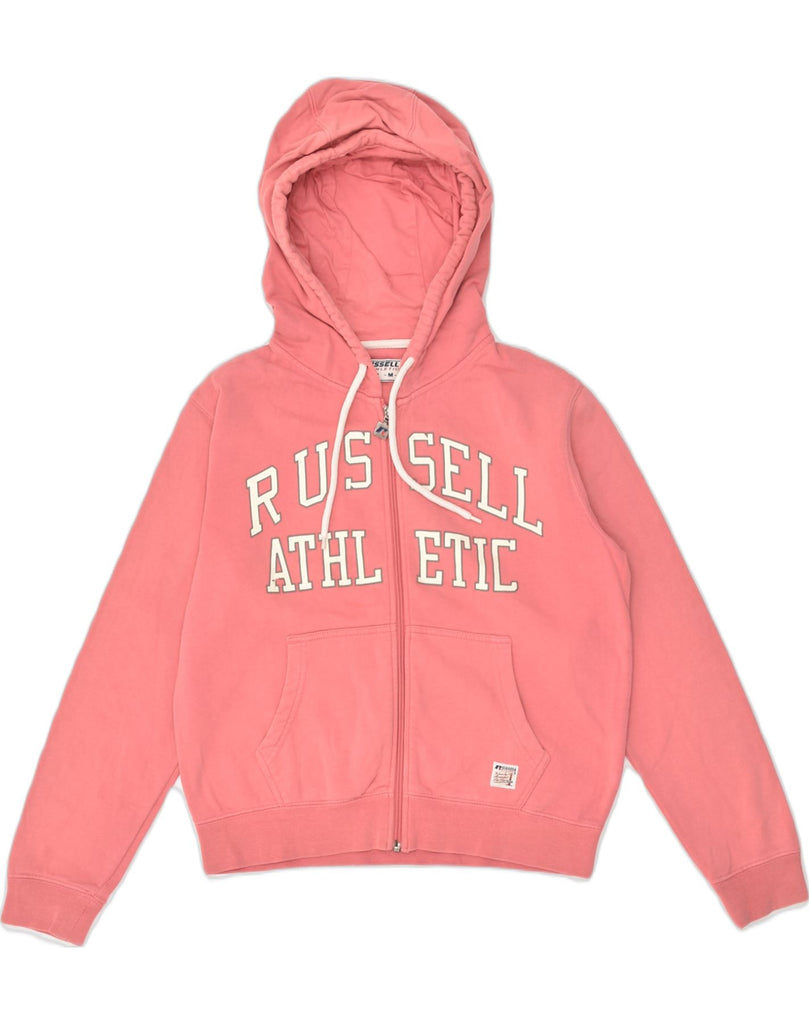 RUSSELL ATHLETIC Womens Graphic Zip Hoodie Sweater UK 14 Medium Pink | Vintage Russell Athletic | Thrift | Second-Hand Russell Athletic | Used Clothing | Messina Hembry 