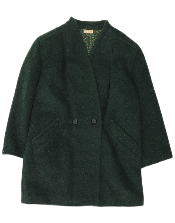 ELENA MIRO Womens Double Breasted Coat UK 14 Large Green Wool