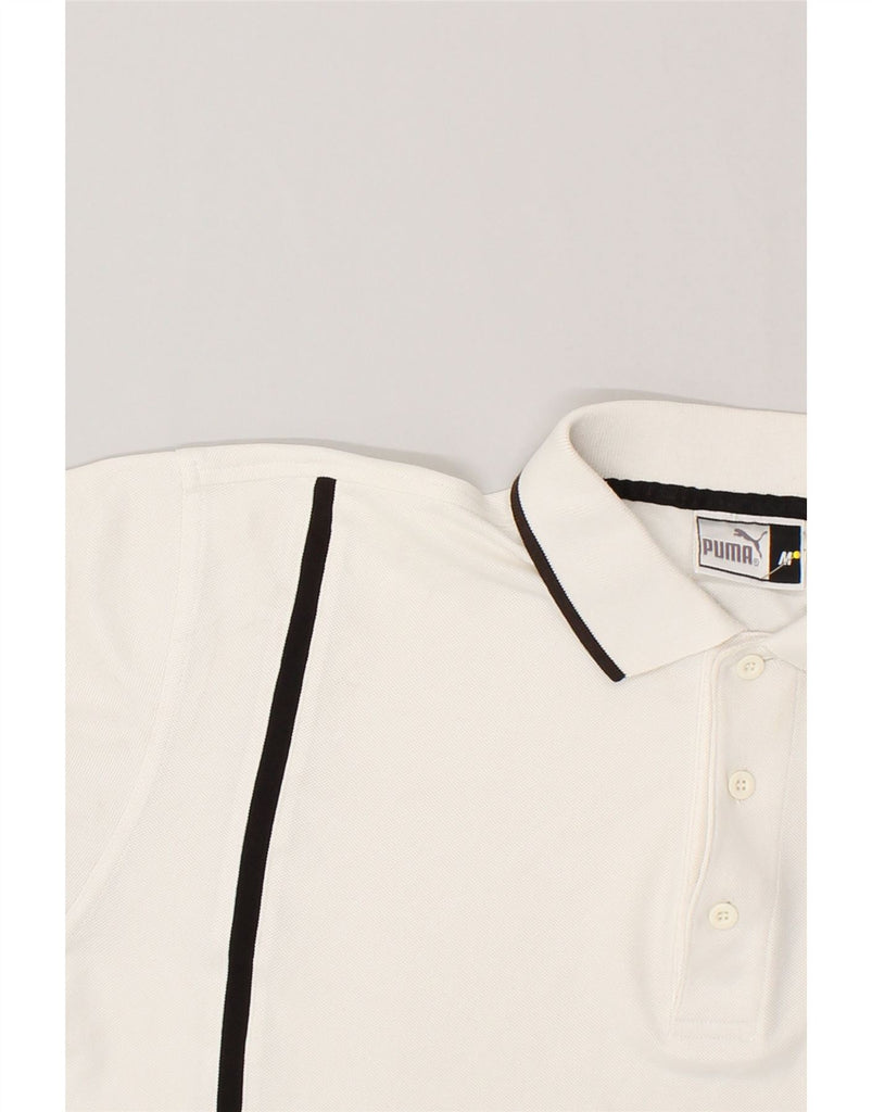 PUMA Mens Graphic Polo Shirt Medium White Cotton | Vintage Puma | Thrift | Second-Hand Puma | Used Clothing | Messina Hembry 